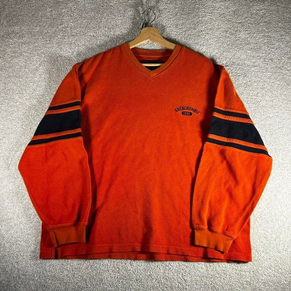 Vintage Abercrombie & Fitch orange and navy blue striped skater sweater Size L